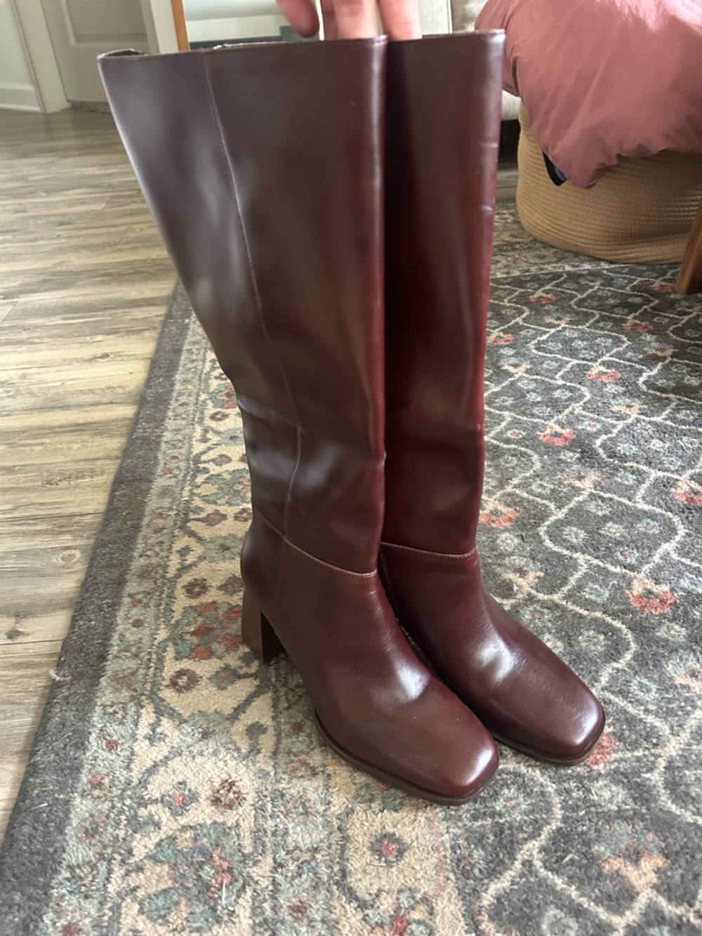 Women's Tall Knee-High Burgundy Leather Boots